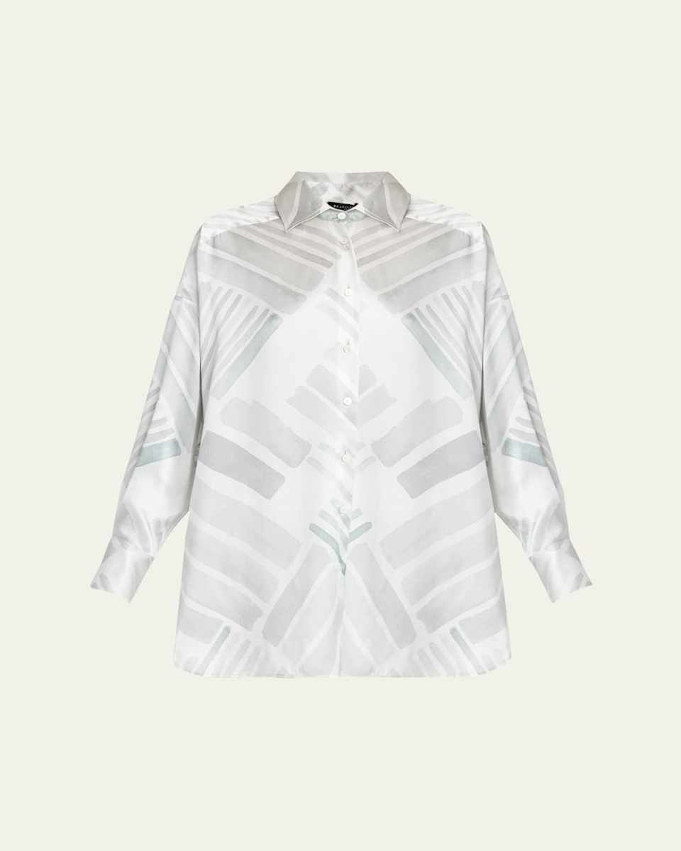 Printed High-Low Silk Blouse